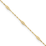 14K Polished Fancy Filigree Link 9in Plus 1 in ext. Anklet