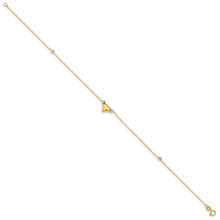 Cargar imagen en el visor de la galería, 14k Two-Tone Polished Puffed Heart with Beads 10in Anklet