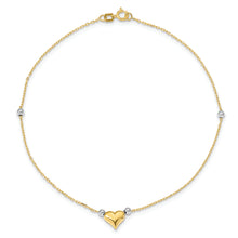 Cargar imagen en el visor de la galería, 14k Two-Tone Polished Puffed Heart with Beads 10in Anklet