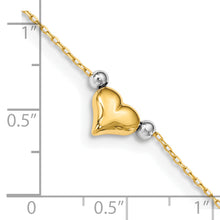 Cargar imagen en el visor de la galería, 14k Two-Tone Polished Puffed Heart with Beads 10in Anklet