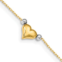 Cargar imagen en el visor de la galería, 14k Two-Tone Polished Puffed Heart with Beads 10in Anklet