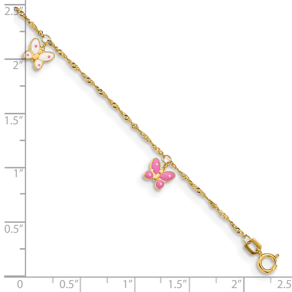 14k Enameled Butterfly 9in Plus 1in Ext Anklet