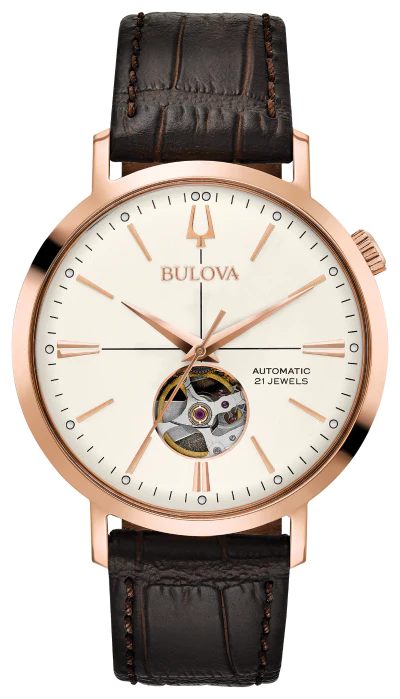 Bulova Aerojet Men's Classic Leather Automatic Skeleton Watch - 97A136