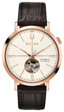 Load image into Gallery viewer, Bulova Aerojet Men&#39;s Classic Leather Automatic Skeleton Watch - 97A136