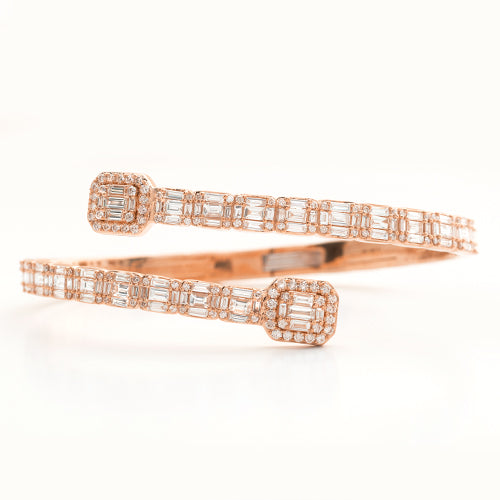 14KR 8.15CTW DIAMOND CUFF BRACELET - BAGUETTE &