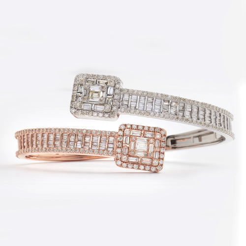 14KR+W 6.25CTW DIAMOND CUFF BRACELET - BAGUETTE &