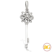 Load image into Gallery viewer, 14KW 0.20CTW DIAMOND FLOWER DESIGN KEY PENDANT