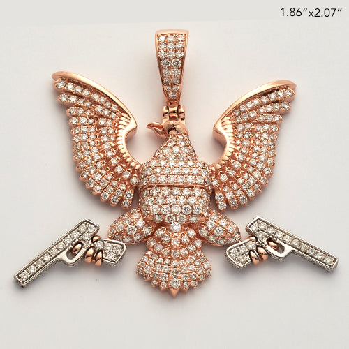 14KR+W 4.25CTW DIAMOND 'EAGLE WITH GUNS' PENDANT