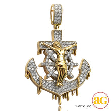 Cargar imagen en el visor de la galería, 10KY 1.45CTW DRIPPING DIAMOND ANCHOR WITH CRUCIFIX