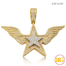 Cargar imagen en el visor de la galería, 14KY+W 3.55CTW DIAMOND 3-D STAR WITH WINGS PENDANT