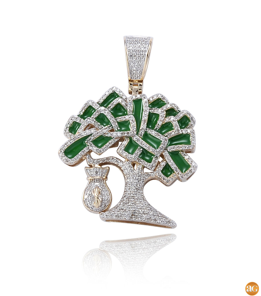 10KY 0.65CTW DIAMOND MONEY TREE PENDANT WITH GREEN