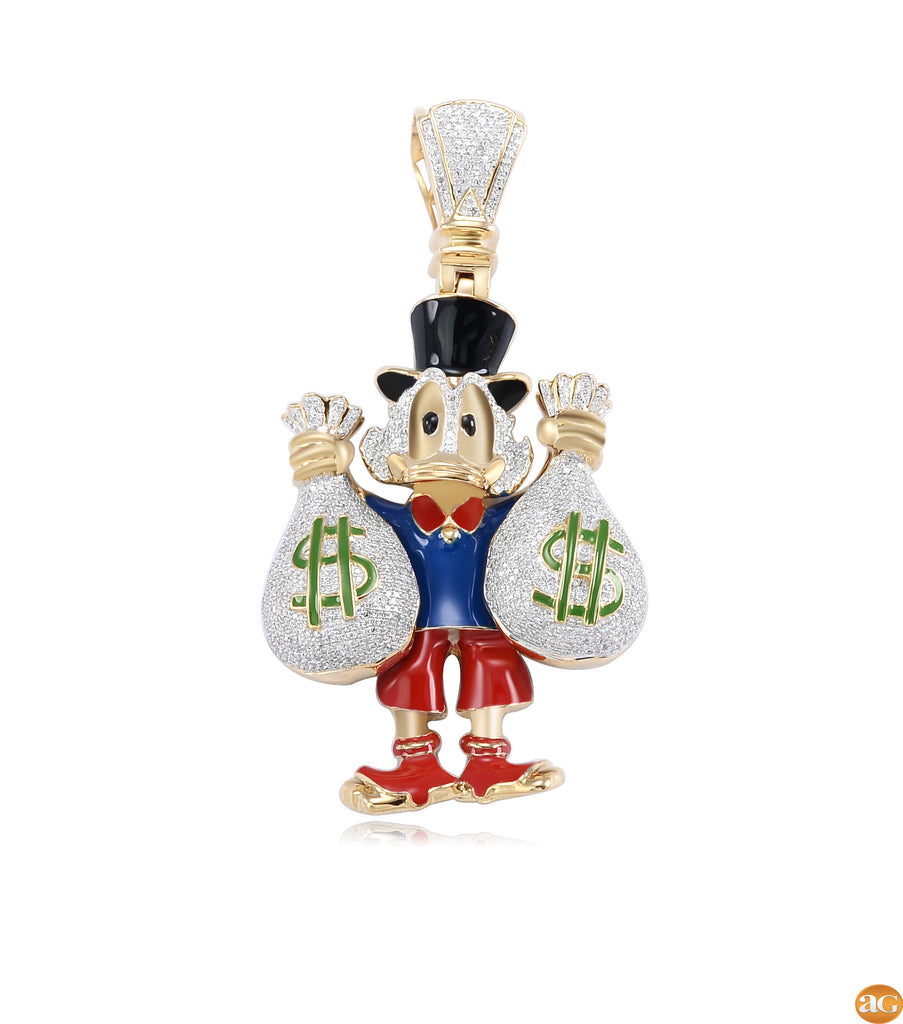 10KY 3.75CTW DIAMOND DUCK WITH MONEY BAGS PENDANT