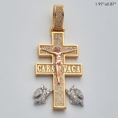 14KY+W+R 0.65CTW DIAMOND 'CARA VACA' CROSS PENDANT