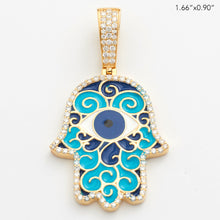 Load image into Gallery viewer, 14KY 0.65CTW DIAMOND HAMZA PENDANT WITH BLUE AND