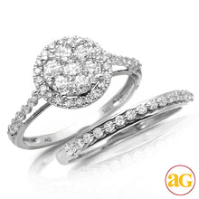 Cargar imagen en el visor de la galería, 14KW 1.10CTW DIAMOND ROUND CLUSTER BRIDAL SET WITH