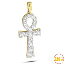 Cargar imagen en el visor de la galería, 10KY 0.20CTW DIAMOND ILLUSION SET ANKH CROSS