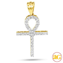 Cargar imagen en el visor de la galería, 10KY 1.00CTW DIAMOND PRONG SET ANKH CROSS PENDANT