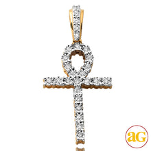 Cargar imagen en el visor de la galería, 10KY 0.20CTW ILLUSION SET DIAMOND ANKH CROSS