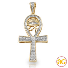 Load image into Gallery viewer, 10KY 0.25CTW DIAMOND ANKH CROSS WITH EVIL EYE PEND