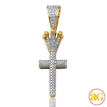 Cargar imagen en el visor de la galería, 10KY 0.20CTW DIAMOND CROSS WITH CROWN PENDANT