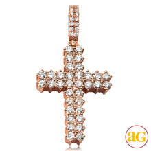 Cargar imagen en el visor de la galería, 14KR 2.50CTW DIAMOND 2-ROW 3 PRONG CROSS PENDANT