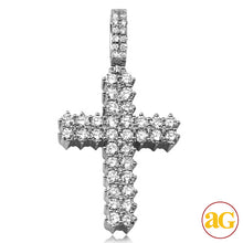 Cargar imagen en el visor de la galería, 14KW 2.50CTW DIAMOND 2-ROW 3 PRONG CROSS PENDANT