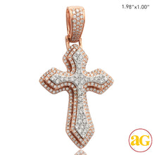 Load image into Gallery viewer, 14KR+W 2.10CTW DIAMOND TWO TONE 3-D POINTED CROSS