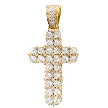 Cargar imagen en el visor de la galería, 10KY 2.65CTW DIAMOND TWO ROW CLUSTER CROSS PENDANT