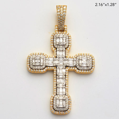 14KWY 3.05 CTW DIAMOND 2-TONE CROSS PENDANT