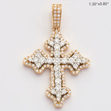 Load image into Gallery viewer, 14KY+W 1.15CTW DIAMOND 3-D CROSS - FLEUR DE LIS