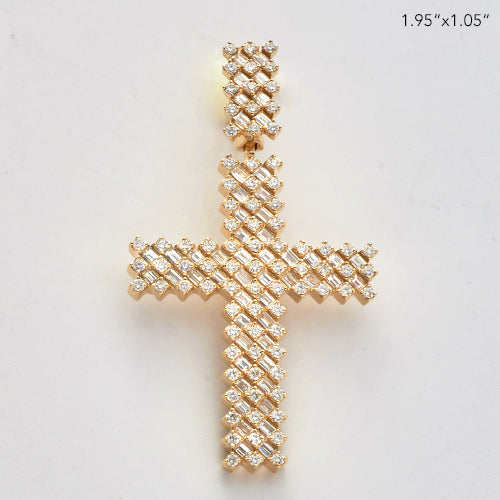 14KY 2.85CTW BAGUETTE DIAMOND CROSS PENDANT