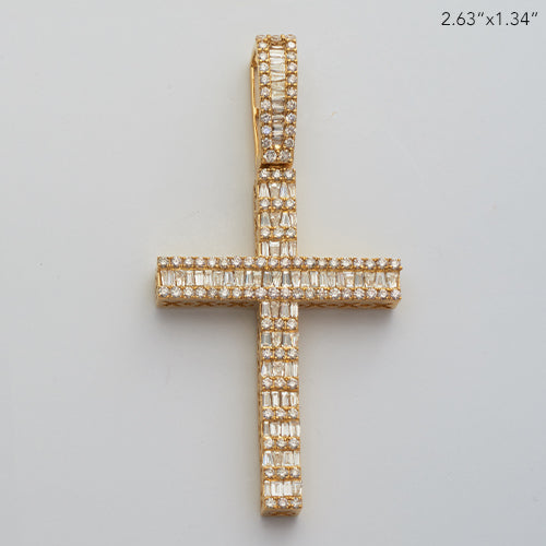 10KY 3.45CTW BAGUETTE DIAMOND CROSS PENDANT