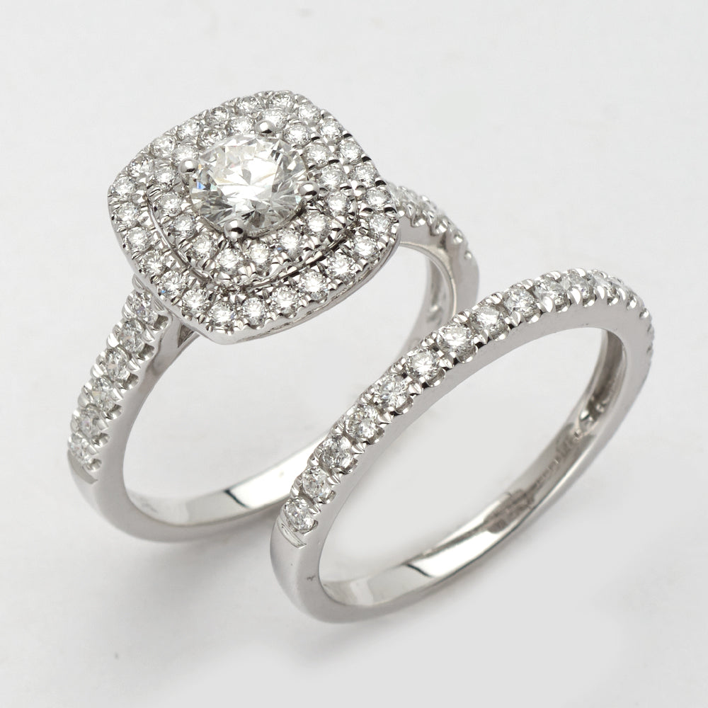 14KW 1.34CTW DIAMOND BRIDAL SET -DOUBLE SQ HALO