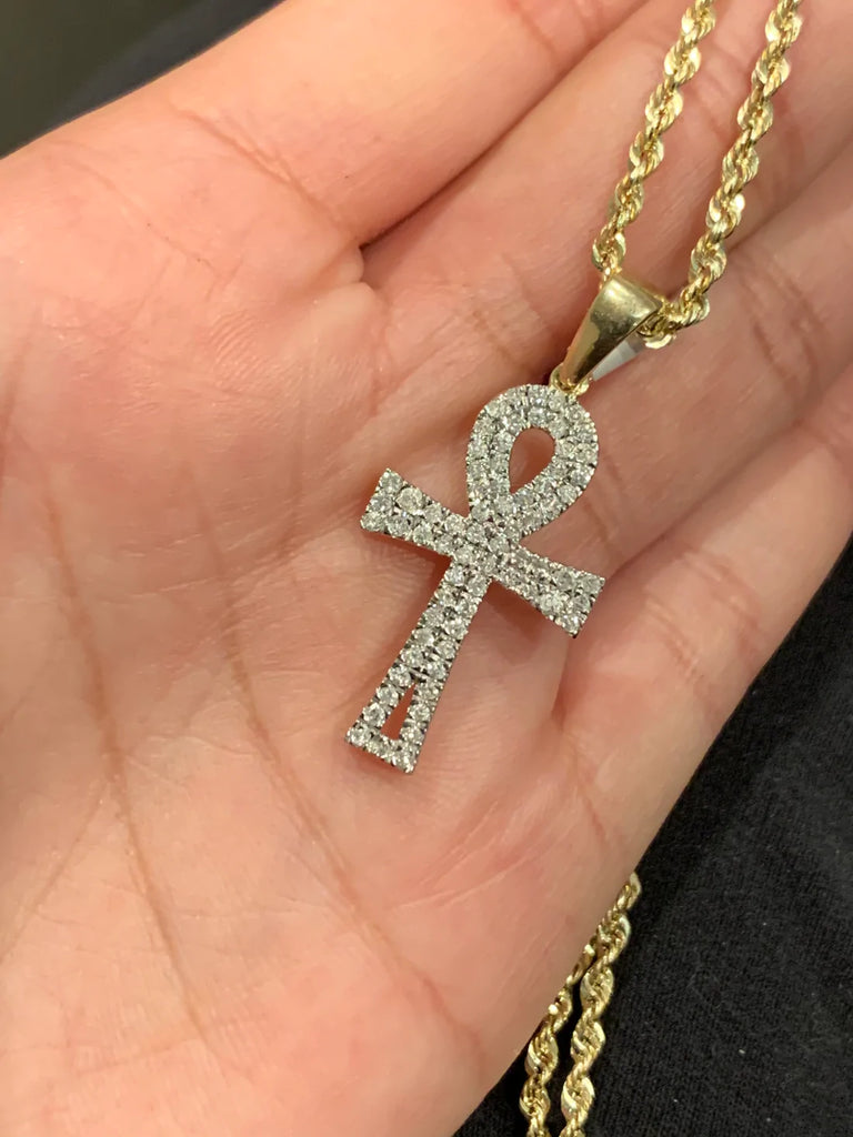 10k Yellow Gold and diamond Ankh Pendant with chain