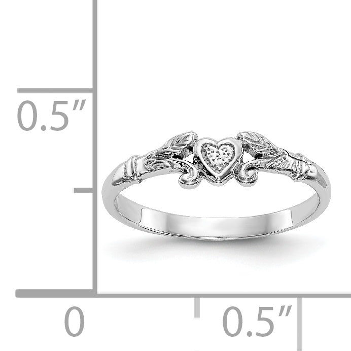 14K White Gold Textured Mini Heart Baby Ring