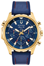 Cargar imagen en el visor de la galería, Bulova Marine Star 97B168 Banda azul Costuras rojas