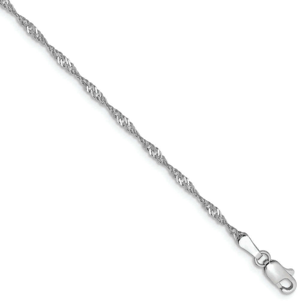 14k White Gold 1.7mm Singapore Chain Anklet