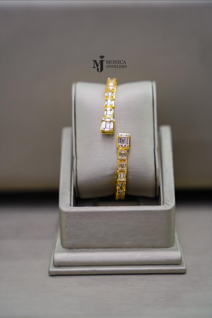 Yellow Gold Diamond Baguette Bangle 3.18ctw