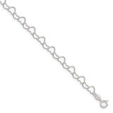 Sterling Silver 0.6mm Fancy Heart Link Anklet