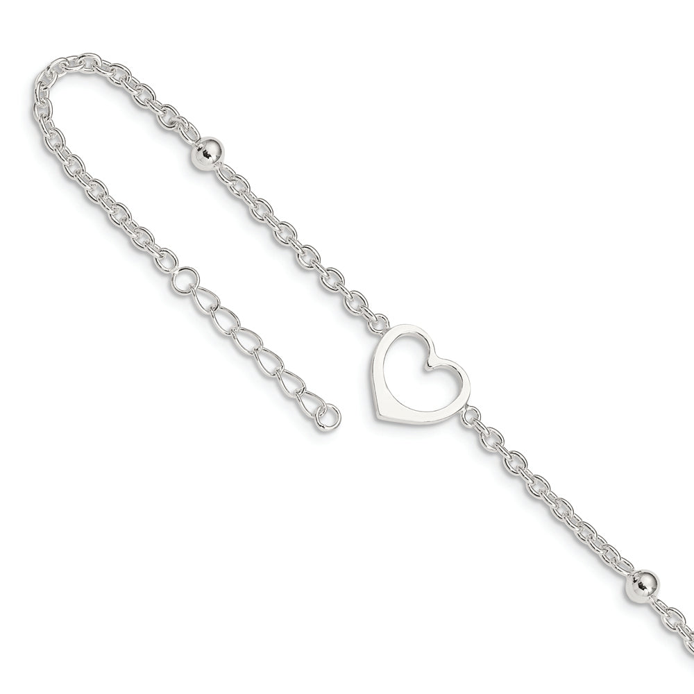 Sterling Silver 9in Plus 1 in ext Heart Anklet