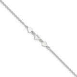 Sterling Silver 8 inch Plus 1in ext.Heart Link Anklet