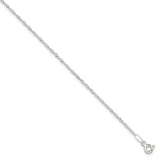 Sterling Silver 1.3mm Singapore 9in Plus 1in ext. Chain Anklet