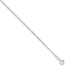 Cargar imagen en el visor de la galería, Sterling Silver Diamond Cut Polished Figaro 9in Plus 1in ext. Anklet