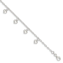 Load image into Gallery viewer, Sterling Silver Polished Puffed Heart Anklet