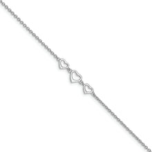 Cargar imagen en el visor de la galería, Sterling Silver 10 in Plus1 in ext Three Hearts Anklet