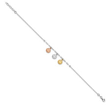 Cargar imagen en el visor de la galería, Sterling Silver Rose-tone and Gold-tone Suns 9in Plus 1in Ext. Anklet