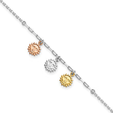 Cargar imagen en el visor de la galería, Sterling Silver Rose-tone and Gold-tone Suns 9in Plus 1in Ext. Anklet