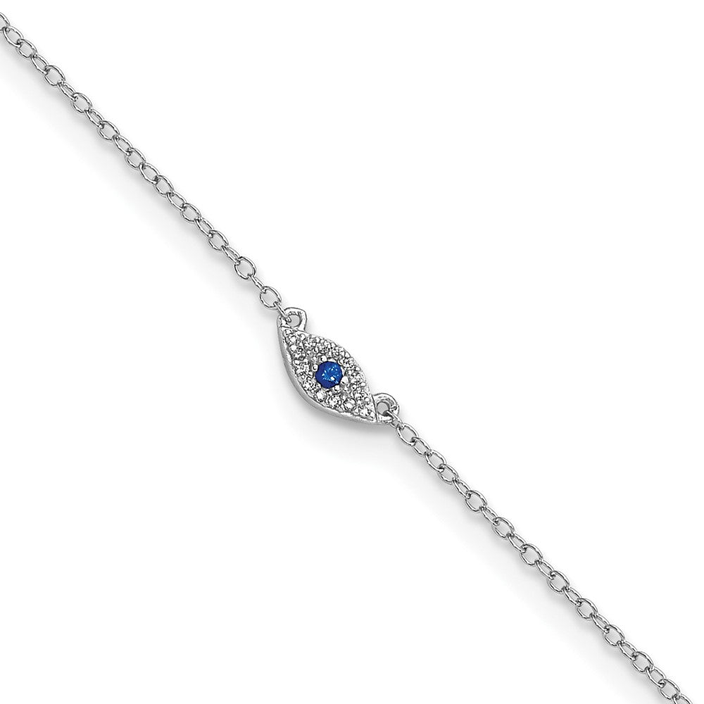 Sterling Silver Rhodium-plated Polished Blue & White CZ Eye 10in  Anklet