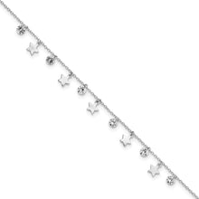 Load image into Gallery viewer, Sterling Silver RH-plated Polished and Brushed Star CZ 9in Plus 1in Ext. An