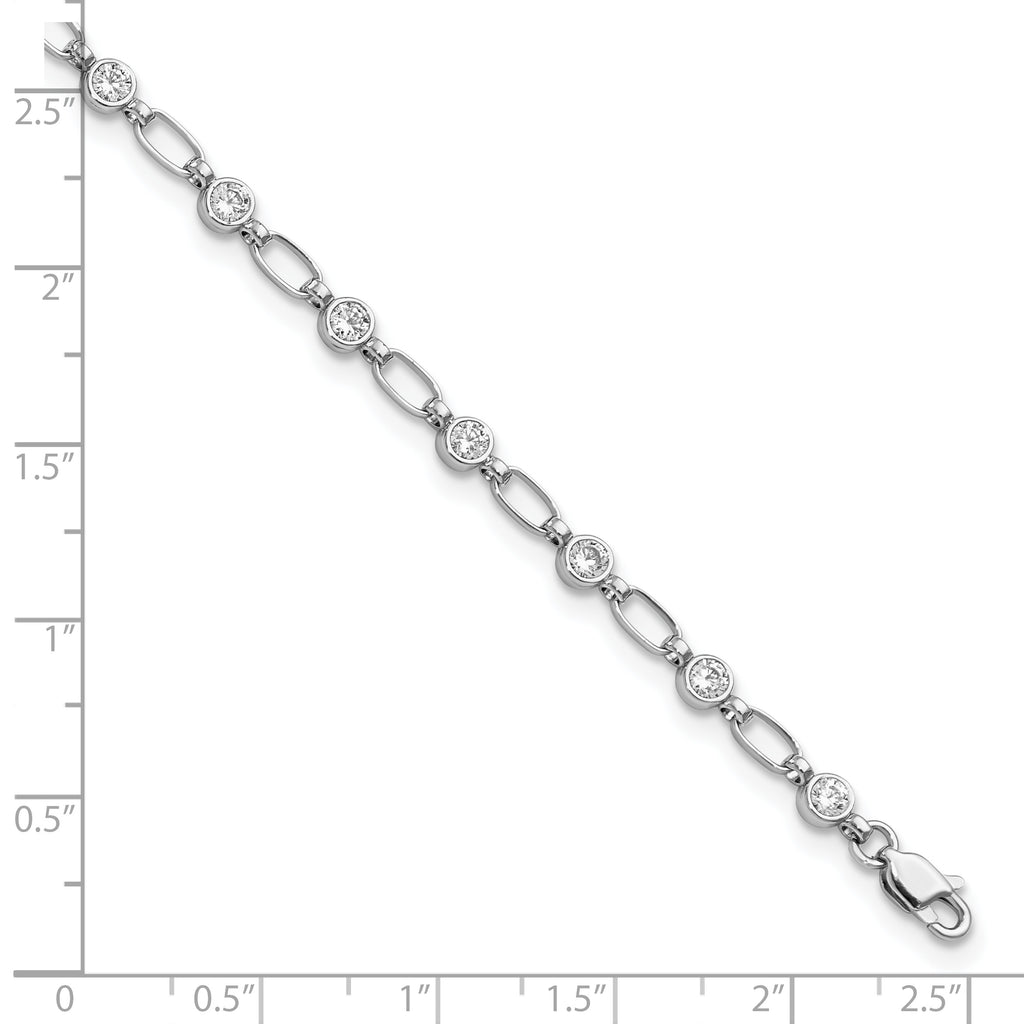 Sterling Silver Rhodium-plated Polished CZ Anklet